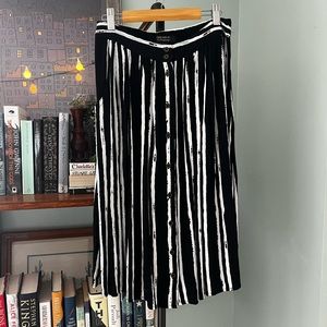 Striped Button Front Midi Skirt
